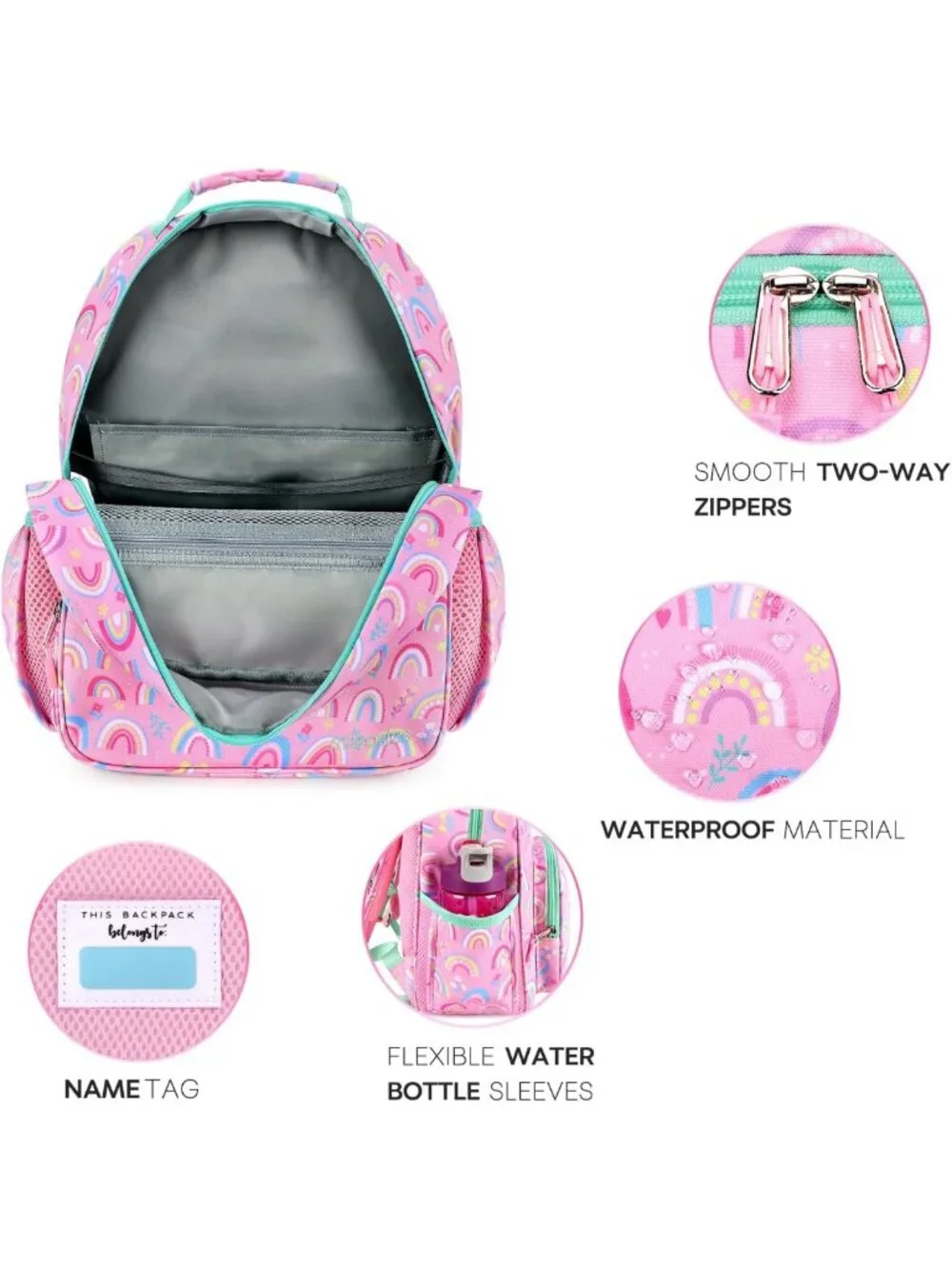 Lightweight Rainbow Pink Girls Backpack 5-8 | Cute Bookbag for Elementary School